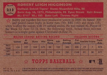 2001 Topps Heritage #213 Bobby Higginson Back