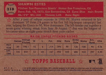 2001 Topps Heritage #218 Shawn Estes Back