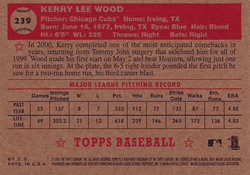 2001 Topps Heritage #239 Kerry Wood Back