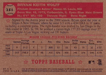2001 Topps Heritage #251 Bryan Wolff Back