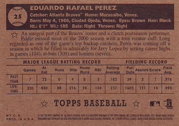 2001 Topps Heritage #25 Eddie Perez Back