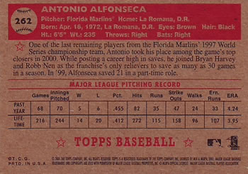 2001 Topps Heritage #262 Antonio Alfonseca Back