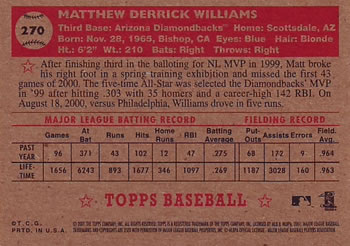 2001 Topps Heritage #270 Matt Williams Back