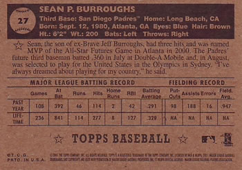 2001 Topps Heritage #27 Sean Burroughs Back