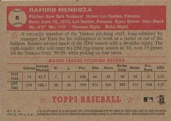 2001 Topps Heritage #8 Ramiro Mendoza Back