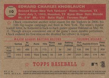 2001 Topps Heritage #10 Chuck Knoblauch Back