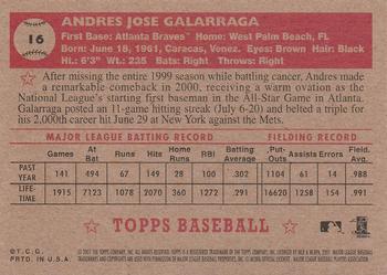 2001 Topps Heritage #16 Andres Galarraga Back
