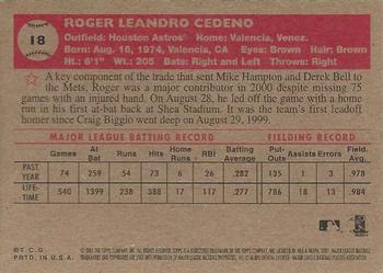 2001 Topps Heritage #18 Roger Cedeno Back