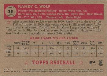 2001 Topps Heritage #28 Randy Wolf Back