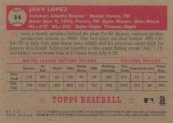 2001 Topps Heritage #34 Javy Lopez Back
