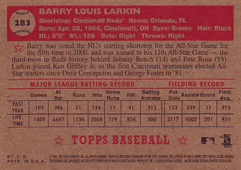 2001 Topps Heritage #283 Barry Larkin Back