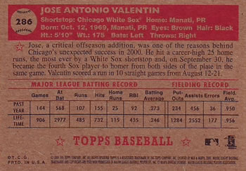 2001 Topps Heritage #286 Jose Valentin Back