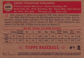 2001 Topps Heritage #289 John Halama Back