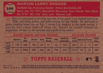 2001 Topps Heritage #299 Marvin Benard Back