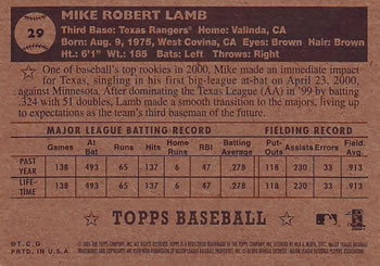 2001 Topps Heritage #29 Mike Lamb Back