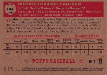 2001 Topps Heritage #304 Mike Cameron Back