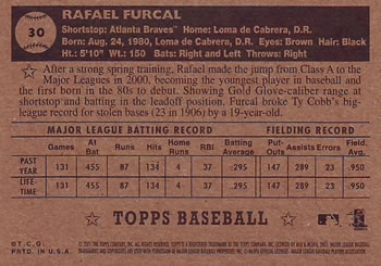 2001 Topps Heritage #30 Rafael Furcal Back