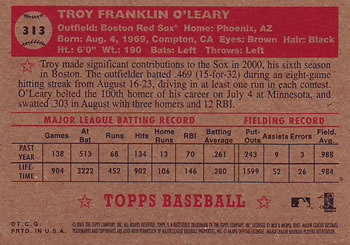 2001 Topps Heritage #313 Troy O'Leary Back