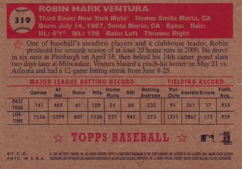 2001 Topps Heritage #319 Robin Ventura Back