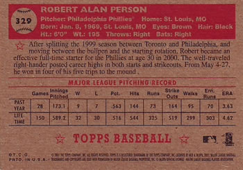 2001 Topps Heritage #329 Robert Person Back