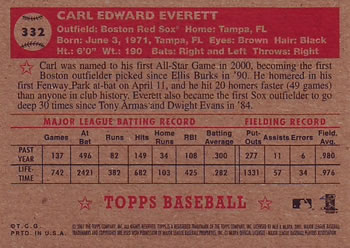 2001 Topps Heritage #332 Carl Everett Back