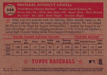 2001 Topps Heritage #346 Mike Lowell Back