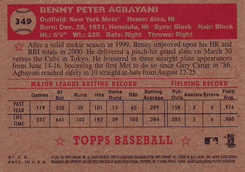 2001 Topps Heritage #349 Benny Agbayani Back
