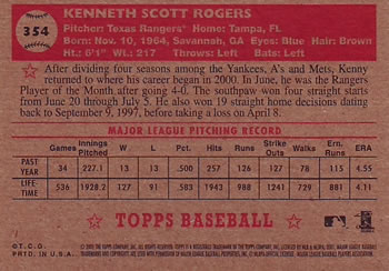2001 Topps Heritage #354 Kenny Rogers Back