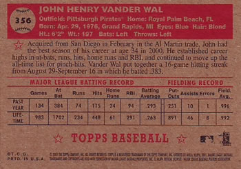 2001 Topps Heritage #356 John Vander Wal Back