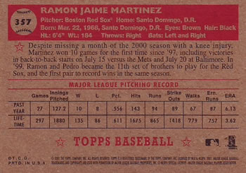 2001 Topps Heritage #357 Ramon Martinez Back