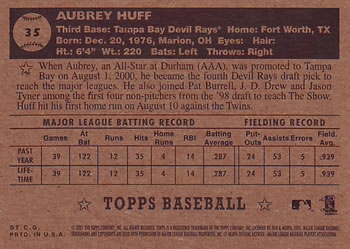 2001 Topps Heritage #35 Aubrey Huff Back