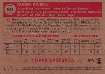 2001 Topps Heritage #361 Ruben Rivera Back