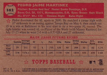 2001 Topps Heritage #362 Pedro Martinez Back