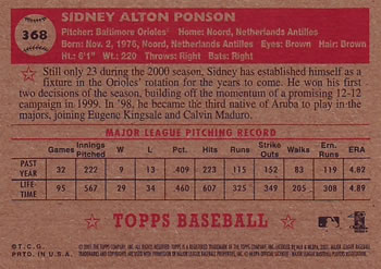 2001 Topps Heritage #368 Sidney Ponson Back
