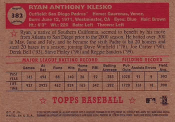 2001 Topps Heritage #382 Ryan Klesko Back