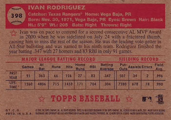 2001 Topps Heritage #398 Ivan Rodriguez Back