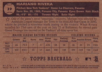 2001 Topps Heritage #39 Mariano Rivera Back