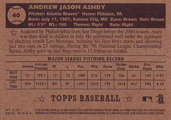 2001 Topps Heritage #40 Andy Ashby Back