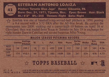 2001 Topps Heritage #42 Esteban Loaiza Back