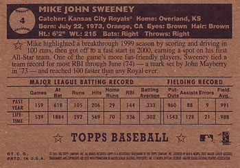 2001 Topps Heritage #4 Mike Sweeney Back