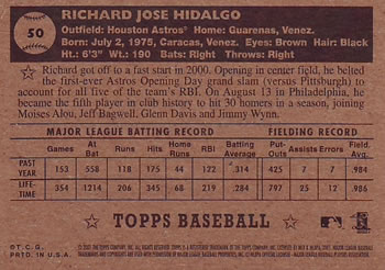 2001 Topps Heritage #50 Richard Hidalgo Back