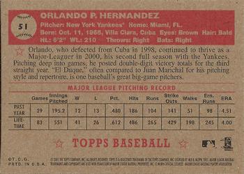 2001 Topps Heritage #51 Orlando Hernandez Back