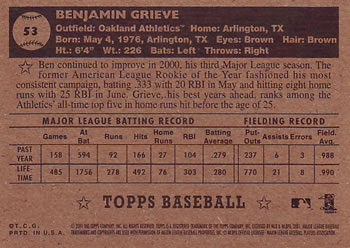 2001 Topps Heritage #53 Ben Grieve Back