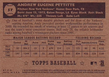 2001 Topps Heritage #57 Andy Pettitte Back