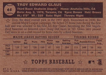 2001 Topps Heritage #65 Troy Glaus Back