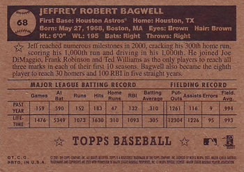 2001 Topps Heritage #68 Jeff Bagwell Back