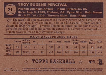 2001 Topps Heritage #71 Troy Percival Back