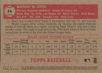 2001 Topps Heritage #74 Barry Zito Back