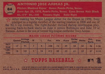 2001 Topps Heritage #84 Tony Armas Jr. Back