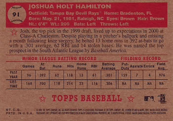 2001 Topps Heritage #91 Josh Hamilton Back